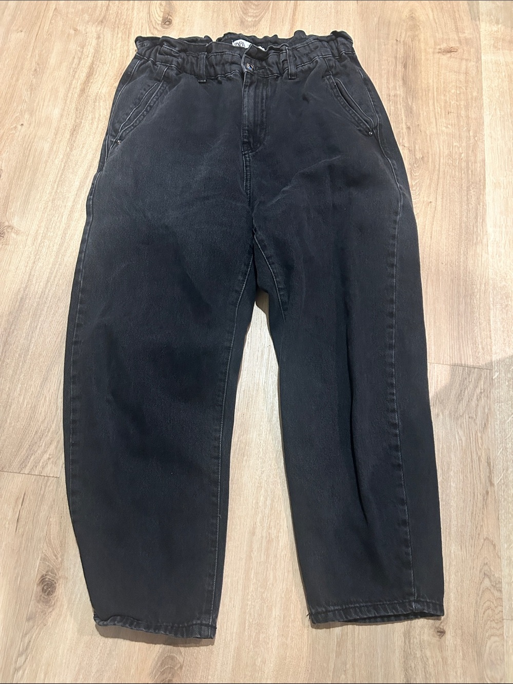 Zara paper bag high waist barrel leg jeans